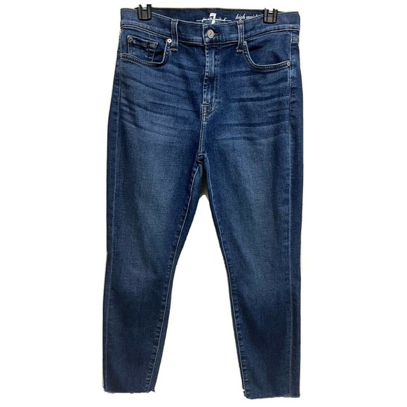 7 for All Mankind High Waist Ankle Gwenevere Jeans Size 30 Raw Hem Med Wash - Picture 1 of 8
